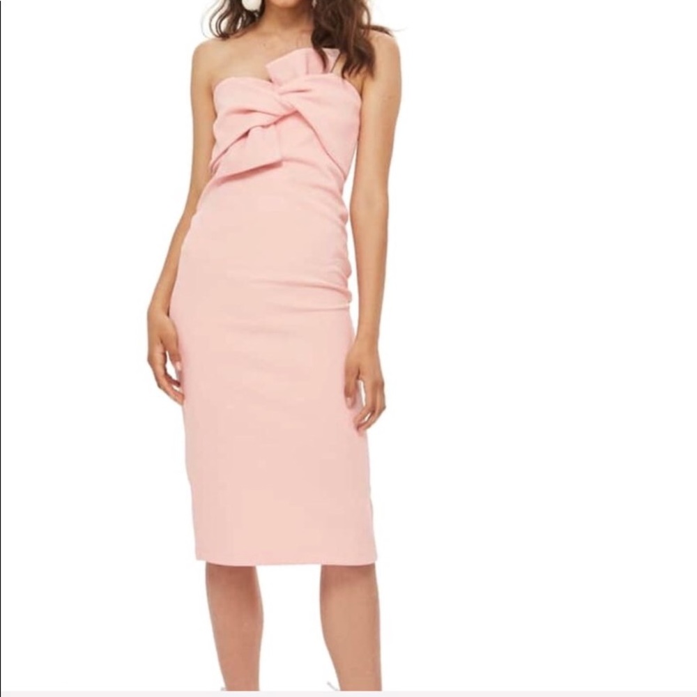 Top shop Pink Bow Front Strapless Dress